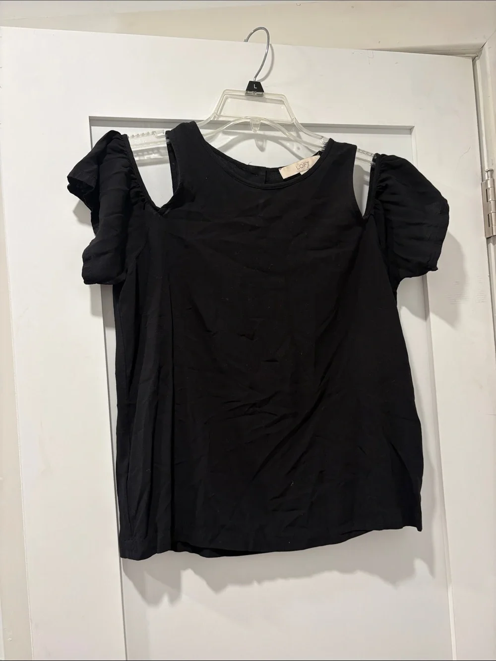 LOFT Black Cold-Shoulder Puff Sleeve Blouse
